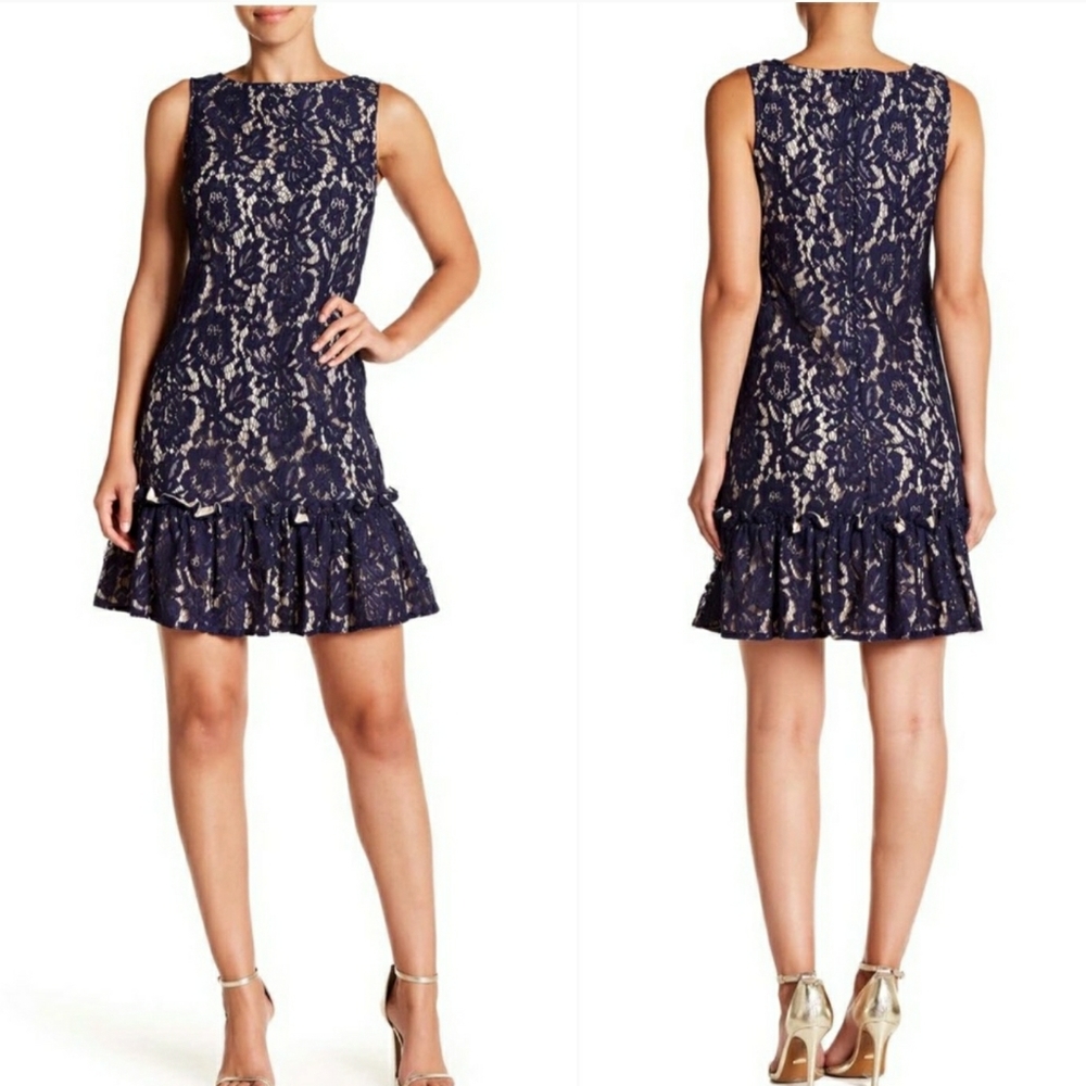 Eliza J navy lace fitted dress